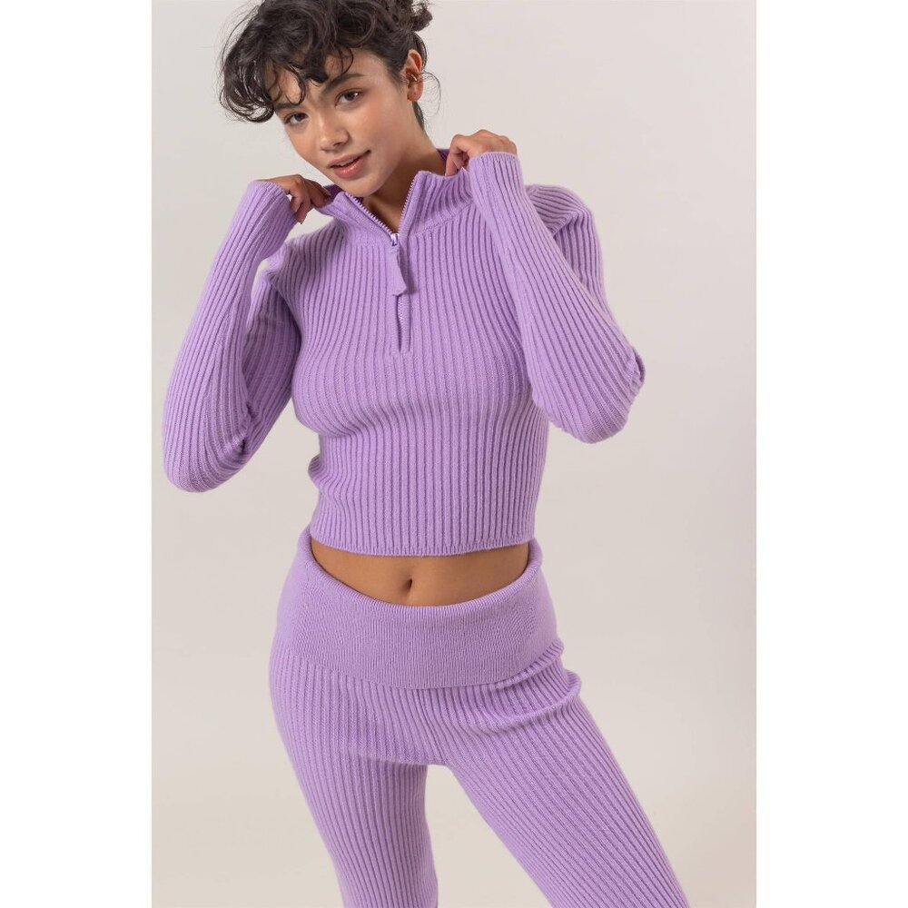 Half Zip Ribbed Knit Top